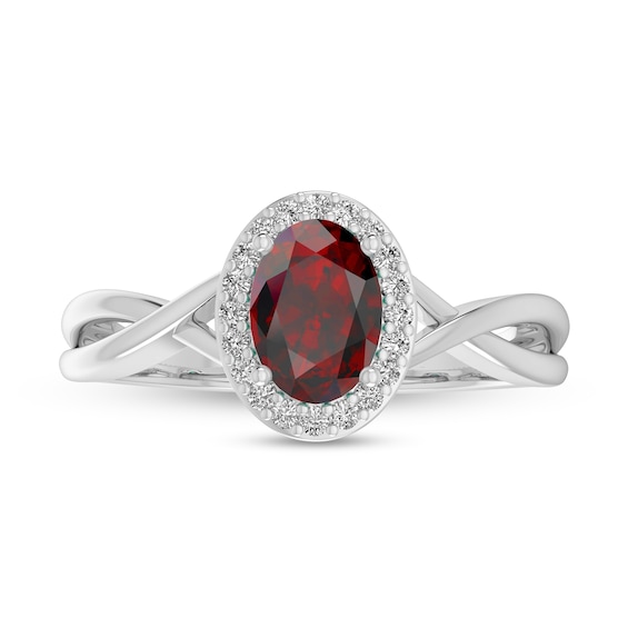 Oval Certified Ruby and 1/15 CT. T.w. Diamond Frame Crossover Shank Ring in 10K White Gold
