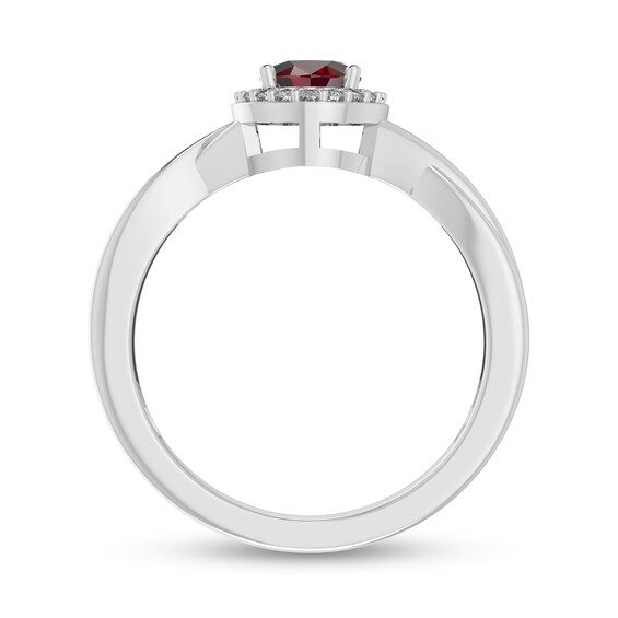 Oval Certified Ruby and 1/15 CT. T.w. Diamond Frame Crossover Shank Ring in 10K White Gold