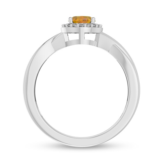 Oval Citrine and 1/15 CT. T.w. Diamond Frame Crossover Shank Ring in 10K White Gold