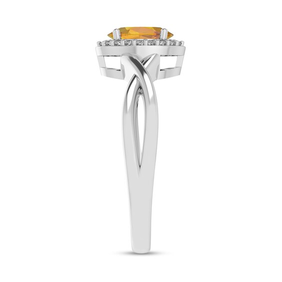 Oval Citrine and 1/15 CT. T.w. Diamond Frame Crossover Shank Ring in 10K White Gold