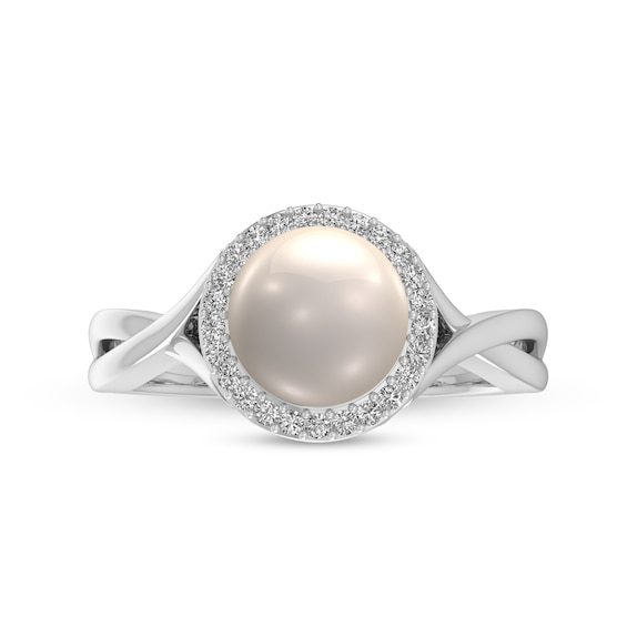 6.0mm Freshwater Cultured Pearl and 1/15 CT. T.w. Diamond Frame Crossover Shank Ring in 10K White Gold