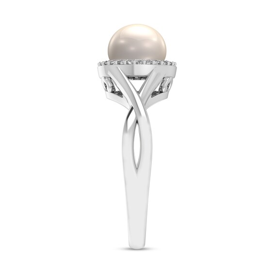 6.0mm Freshwater Cultured Pearl and 1/15 CT. T.w. Diamond Frame Crossover Shank Ring in 10K White Gold