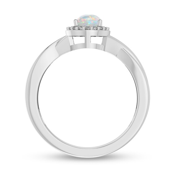 Oval Opal and 1/15 CT. T.w. Diamond Frame Crossover Shank Ring in 10K White Gold