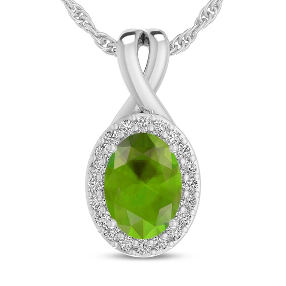 Oval Peridot and 1/15 CT. T.w. Diamond Frame Split Bail Pendant in 10K White Gold