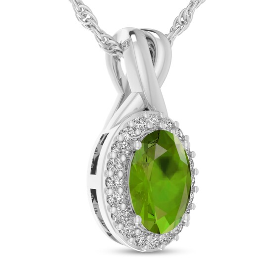 Oval Peridot and 1/15 CT. T.w. Diamond Frame Split Bail Pendant in 10K White Gold