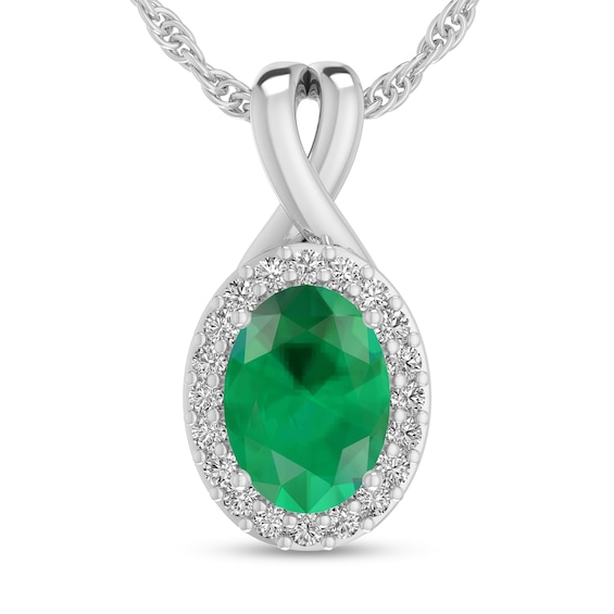 Oval Emerald and 1/15 CT. T.w. Diamond Frame Split Bail Pendant in 10K White Gold