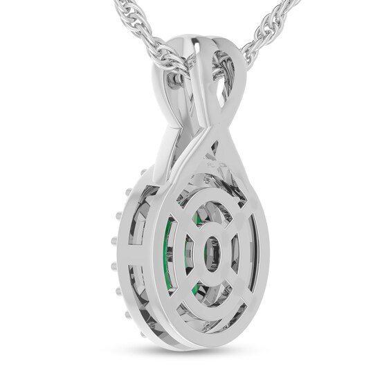 Oval Emerald and 1/15 CT. T.w. Diamond Frame Split Bail Pendant in 10K White Gold