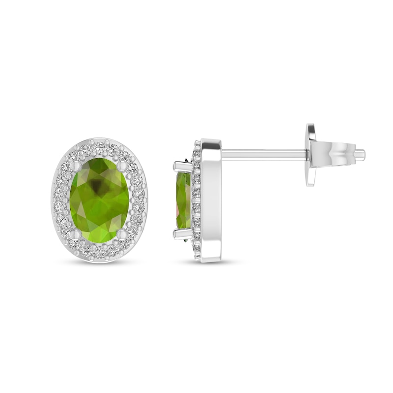 Main Image 1 of Oval Peridot and 1/10 CT. T.W. Diamond Frame Stud Earrings in 10K White Gold