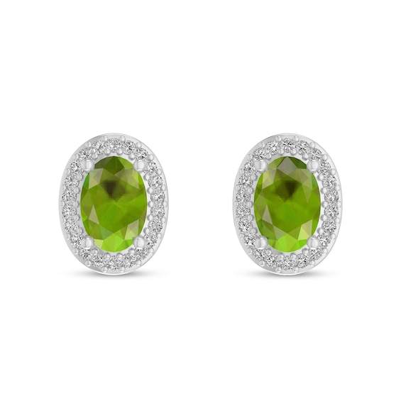 Oval Peridot and 1/10 CT. T.w. Diamond Frame Stud Earrings in 10K White Gold