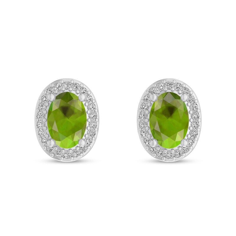 Main Image 2 of Oval Peridot and 1/10 CT. T.W. Diamond Frame Stud Earrings in 10K White Gold
