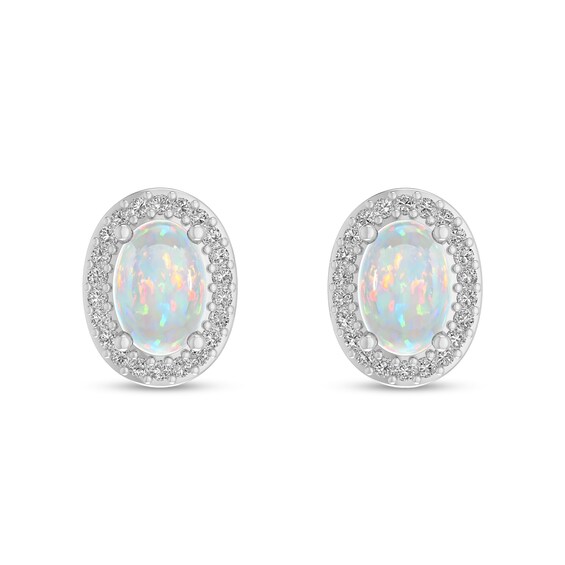 Oval Opal and 1/10 CT. T.w. Diamond Frame Stud Earrings in 10K White Gold