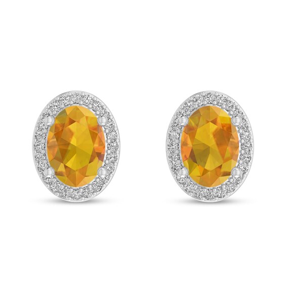 Oval Citrine and 1/10 CT. T.w. Diamond Frame Stud Earrings in 10K White Gold