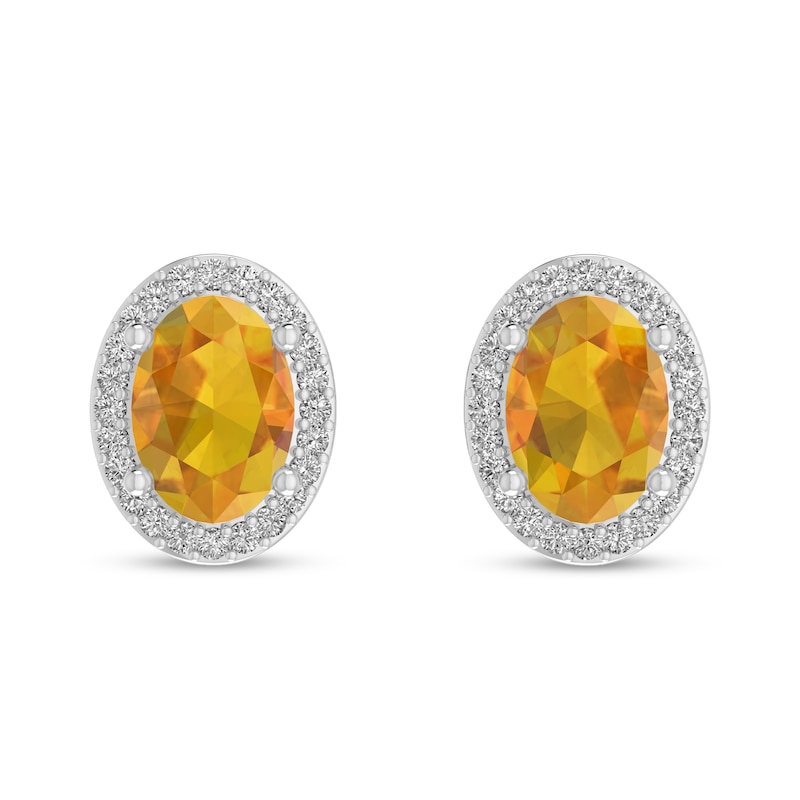 Main Image 2 of Oval Citrine and 1/10 CT. T.W. Diamond Frame Stud Earrings in 10K White Gold