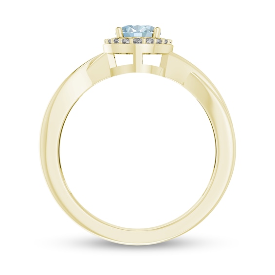 Oval Aquamarine and 1/15 CT. T.w. Diamond Frame Crossover Shank Ring in 10K Gold