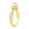 Thumbnail Image 2 of 6.0mm Pink Freshwater Cultured Pearl and 1/2 CT. T.W. Lab-Grown Diamond Frame Crossover Shank Ring in 14K Gold