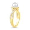 Thumbnail Image 2 of 6.0mm Freshwater Cultured Pearl and 1/2 CT. T.W. Lab-Grown Diamond Frame Crossover Shank Ring in 14K Gold
