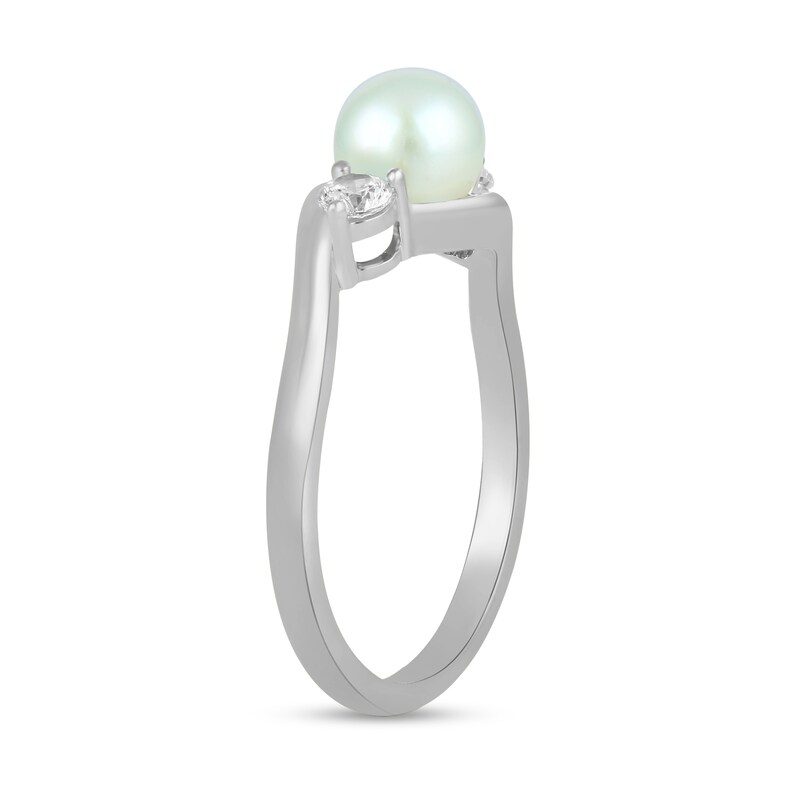 Main Image 2 of 6.0mm Freshwater Cultured Pearl and 1/5 CT. T.W. Lab-Grown Diamond Three Stone Bypass Ring in 14K White Gold