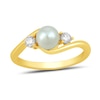 Thumbnail Image 1 of 6.0mm Freshwater Cultured Pearl and 1/5 CT. T.W. Lab-Grown Diamond Three Stone Bypass Ring in 14K Gold