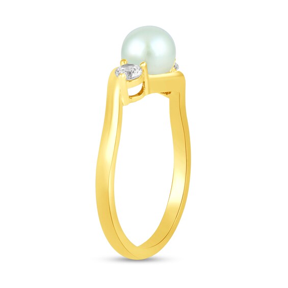 6.0mm Freshwater Cultured Pearl and 1/5 CT. T.w. Lab-Grown Diamond Three Stone Bypass Ring in 14K Gold