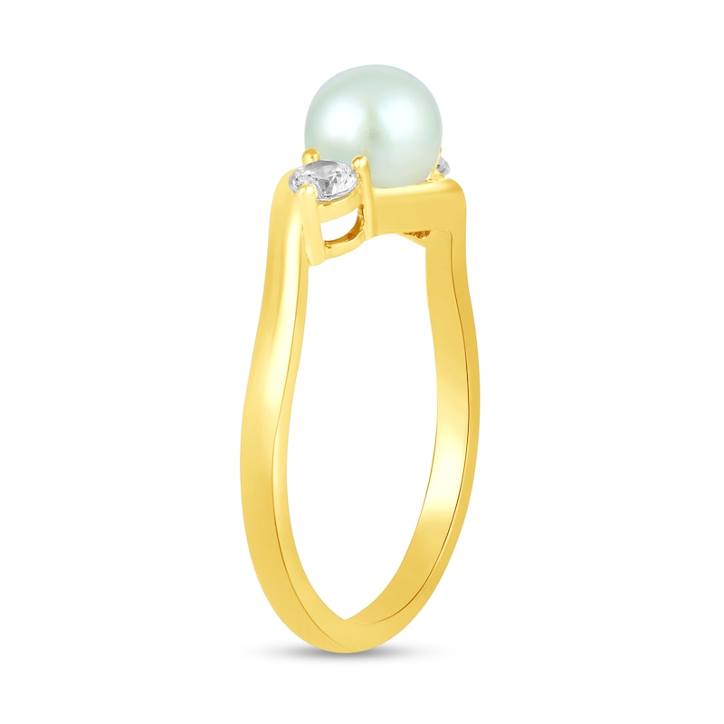 Main Image 2 of 6.0mm Freshwater Cultured Pearl and 1/5 CT. T.W. Lab-Grown Diamond Three Stone Bypass Ring in 14K Gold