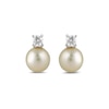 Thumbnail Image 2 of 6.0mm Pink Freshwater Cultured Pearl and 1/6 CT. T.W. Lab-Grown Diamond Stacked Stud Earrings in 14K White Gold