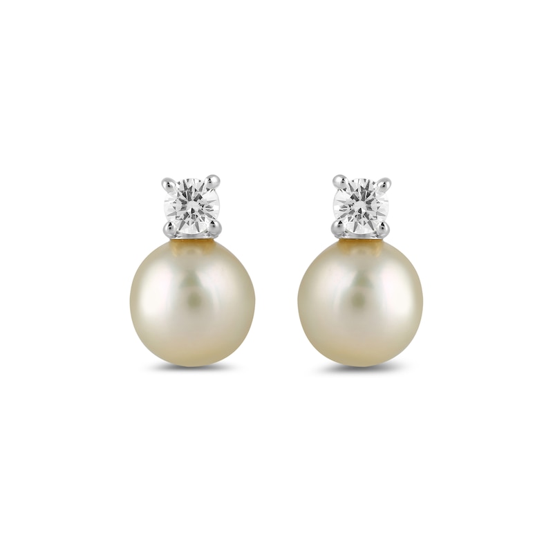 Main Image 2 of 6.0mm Pink Freshwater Cultured Pearl and 1/6 CT. T.W. Lab-Grown Diamond Stacked Stud Earrings in 14K White Gold