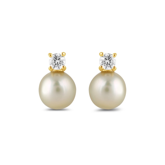 6.0mm Pink Freshwater Cultured Pearl and 1/6 CT. T.w. Lab-Grown Diamond Stacked Stud Earrings in 14K Gold