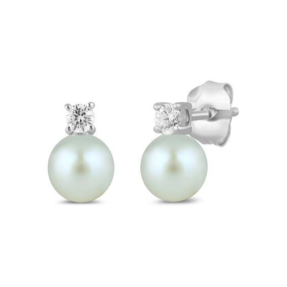 6.0mm Freshwater Cultured Pearl and 1/6 CT. T.w. Lab-Grown Diamond Stacked Stud Earrings in 14K White Gold