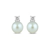 Thumbnail Image 2 of 6.0mm Freshwater Cultured Pearl and 1/6 CT. T.W. Lab-Grown Diamond Stacked Stud Earrings in 14K White Gold