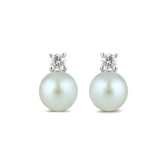 6.0mm Freshwater Cultured Pearl and 1/6 CT. T.w. Lab-Grown Diamond Stacked Stud Earrings in 14K White Gold