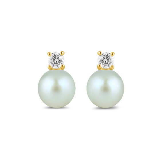 6.0mm Freshwater Cultured Pearl and 1/6 CT. T.w. Lab-Grown Diamond Stacked Stud Earrings in 14K Gold