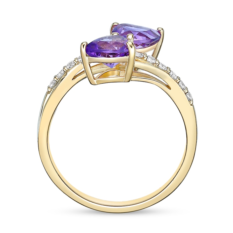 Main Image 4 of 6.0mm Heart-Shaped Amethyst and White Lab-Created Sapphire Toi et Moi Ring in Sterling Silver with 18K Gold Plate