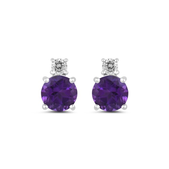 6.0mm Amethyst and 1/6 CT. T.w. Lab-Grown Diamond Stacked Stud Earrings in 14K White Gold