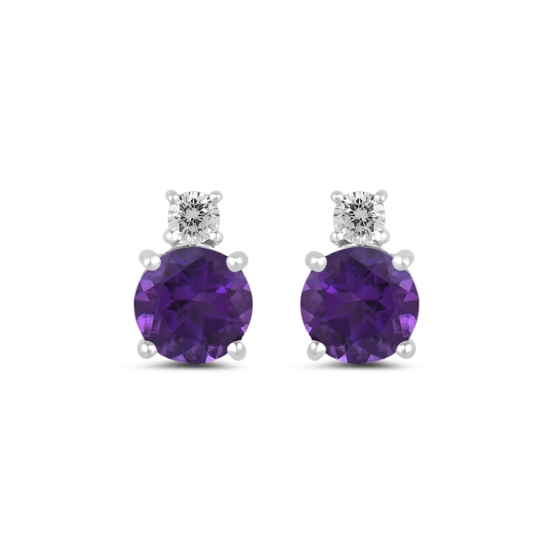 Main Image 2 of 6.0mm Amethyst and 1/6 CT. T.W. Lab-Grown Diamond Stacked Stud Earrings in 14K White Gold