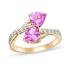Thumbnail Image 1 of 6.0mm Heart-Shaped Pink and White Lab-Created Sapphire Toi et Moi Ring in Sterling Silver with 18K Gold Plate