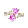 Thumbnail Image 2 of 6.0mm Heart-Shaped Pink and White Lab-Created Sapphire Toi et Moi Ring in Sterling Silver with 18K Gold Plate