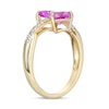 Thumbnail Image 3 of 6.0mm Heart-Shaped Pink and White Lab-Created Sapphire Toi et Moi Ring in Sterling Silver with 18K Gold Plate