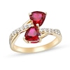 Thumbnail Image 1 of Heart-Shaped Lab-Created Ruby and White Lab-Created Sapphire Toi et Moi Ring in Sterling Silver with 18K Gold Plate