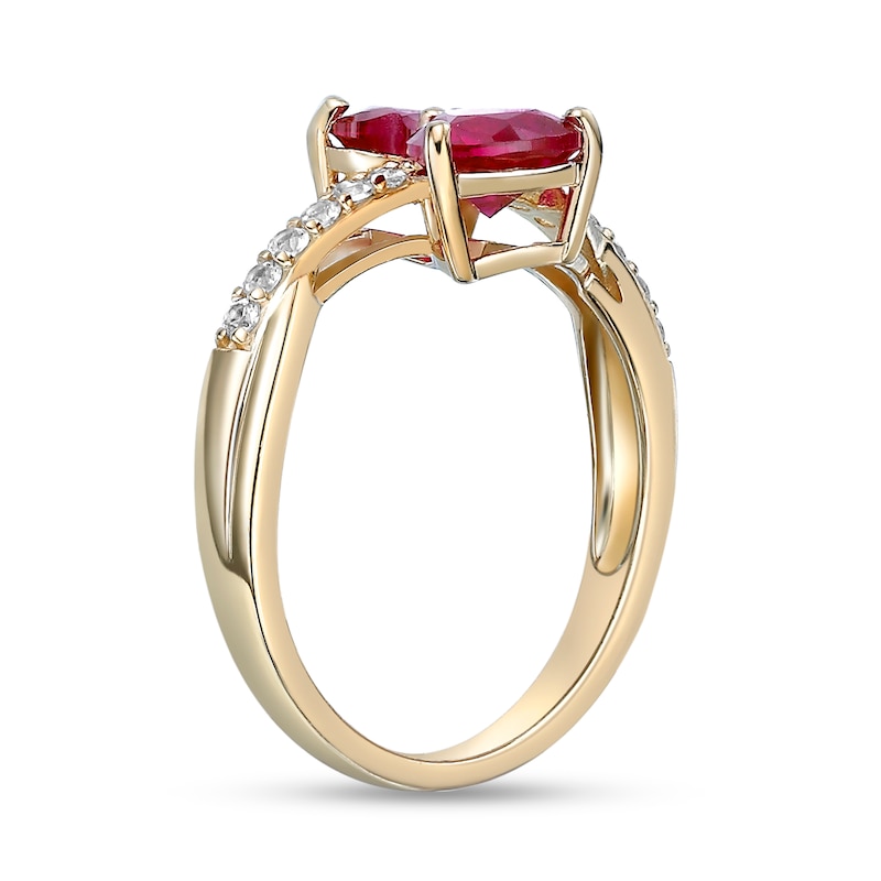 Main Image 2 of Heart-Shaped Lab-Created Ruby and White Lab-Created Sapphire Toi et Moi Ring in Sterling Silver with 18K Gold Plate