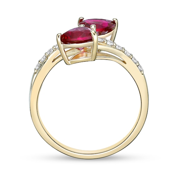 Heart-Shaped Lab-Created Ruby and White Lab-Created Sapphire Toi et Moi Ring in Sterling Silver with 18K Gold Plate