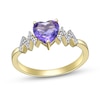 Thumbnail Image 1 of 7.0mm Heart-Shaped Amethyst and White Lab-Created Sapphire Zig-Zag Ring in Sterling Silver with 18K Gold Plate