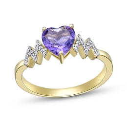 7.0mm Heart-Shaped Amethyst and White Lab-Created Sapphire Zig-Zag Ring in Sterling Silver with 18K Gold Plate