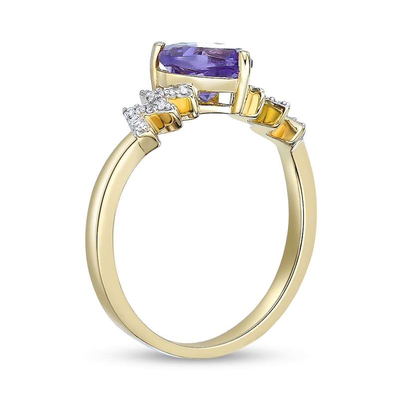 Main Image 2 of 7.0mm Heart-Shaped Amethyst and White Lab-Created Sapphire Zig-Zag Ring in Sterling Silver with 18K Gold Plate