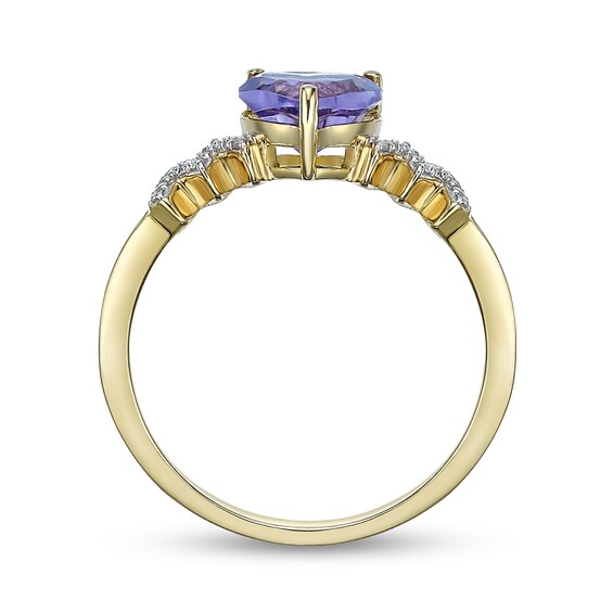 7.0mm Heart-Shaped Amethyst and White Lab-Created Sapphire Zig-Zag Ring Sterling Silver with 18K Gold Plate