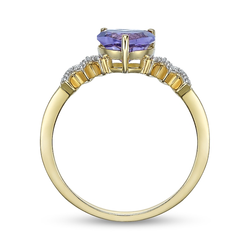 Main Image 3 of 7.0mm Heart-Shaped Amethyst and White Lab-Created Sapphire Zig-Zag Ring in Sterling Silver with 18K Gold Plate