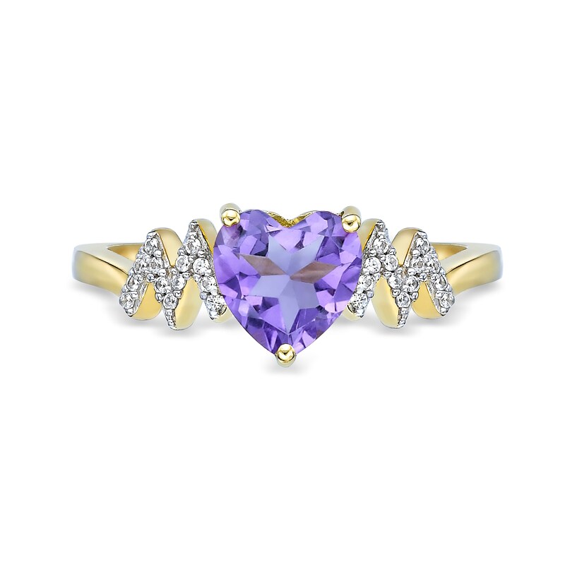 Main Image 4 of 7.0mm Heart-Shaped Amethyst and White Lab-Created Sapphire Zig-Zag Ring in Sterling Silver with 18K Gold Plate
