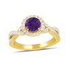 Thumbnail Image 1 of 6.0mm Amethyst and 1/2 CT. T.W. Lab-Created Diamond Frame Crossover Shank Ring in 14K Gold
