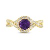 Thumbnail Image 3 of 6.0mm Amethyst and 1/2 CT. T.W. Lab-Created Diamond Frame Crossover Shank Ring in 14K Gold