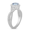 Thumbnail Image 2 of 6.0mm Aquamarine and 1/2 CT. T.W. Lab-Grown Diamond Frame Crossover Shank Ring in 14K White Gold