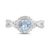 Thumbnail Image 3 of 6.0mm Aquamarine and 1/2 CT. T.W. Lab-Grown Diamond Frame Crossover Shank Ring in 14K White Gold